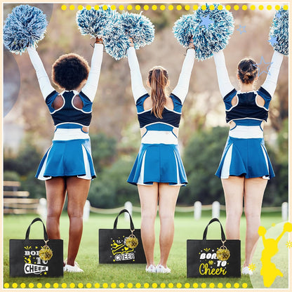 72 Pcs Yellow Cheerleading Gifts 24 Cheer Bags Portable 24 Pom Pom Keychain 24 Cheerleading Bracelet Canvas Makeup Bag Bulk Cheer Gifts Female Teammates Toiletries Accessories