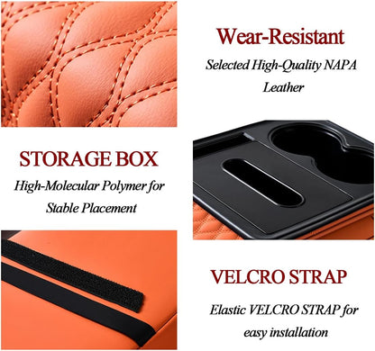 5-in-1 Car Center Console Cover, Multifunctional Vehicle Armrest Box Mat with 2 Storage Bags Tissue Box Cup Holder Phone Slot, Automotive Arm Rest Cover, Universal Fit (Orange Yellow)