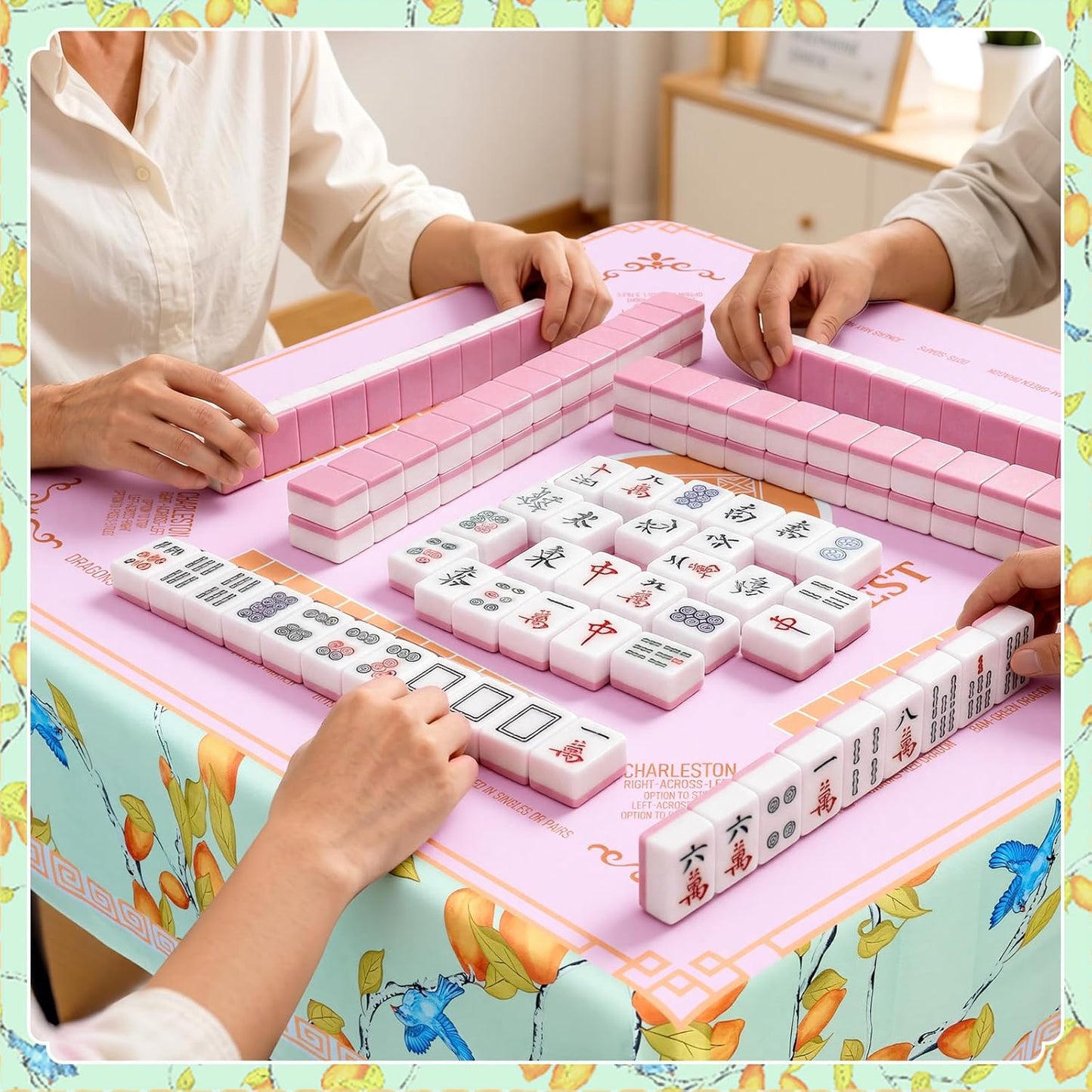 55 x 55 in Mahjong Tablecloth, Lemon Card Table Mat, Multi Purpose Game Table Cover, Mahjong Party Decorations for Beginners, Lovers, Card, Board Tile Games, Poker, Dominoes (Yellow)