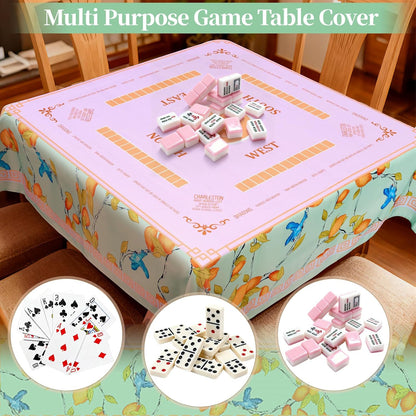 55 x 55 in Mahjong Tablecloth, Lemon Card Table Mat, Multi Purpose Game Table Cover, Mahjong Party Decorations for Beginners, Lovers, Card, Board Tile Games, Poker, Dominoes (Yellow)