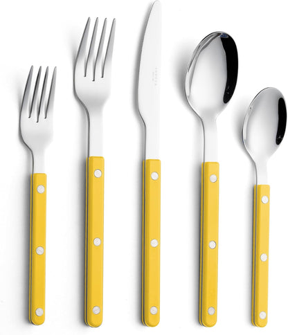 ANNOVA Silverware Set, Retro/Rivet Colorful Stainless Steel Tableware Kitchen Flatware Set Utensils, Includes Dinner Knives, Forks, Spoons, Salad Forks & Dessert Spoons (Yellow, 10 Pieces)