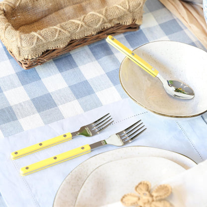 ANNOVA Silverware Set, Retro/Rivet Colorful Stainless Steel Tableware Kitchen Flatware Set Utensils, Includes Dinner Knives, Forks, Spoons, Salad Forks & Dessert Spoons (Yellow, 10 Pieces)