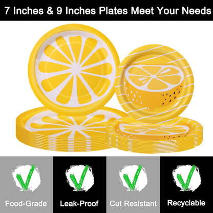 80 Pcs Lemon Birthday Decorations Plates and Napkins Yellow Lemons Summer Party Supplies for Baby Shower Lemon Theme Disposable Plates Tableware Set, Serves 20 Guests
