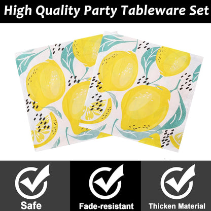 80 Pcs Lemon Birthday Decorations Plates and Napkins Yellow Lemons Summer Party Supplies for Baby Shower Lemon Theme Disposable Plates Tableware Set, Serves 20 Guests