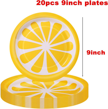 80 Pcs Lemon Birthday Decorations Plates and Napkins Yellow Lemons Summer Party Supplies for Baby Shower Lemon Theme Disposable Plates Tableware Set, Serves 20 Guests