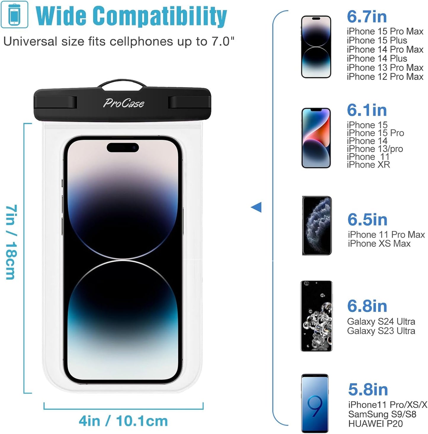 6 Pack Waterproof Phone Pouch Dry Bag Underwater Case for iPhone 16 15 14 13 12 11 Pro Plus Max Mini Xs XR X 8 7, Galaxy S23 S22 S21 Ultra Note up to 7" -Mixed
