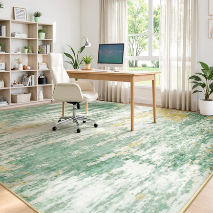 8x10 Area Rug for Living Room,Abstract Large Rugs with Non-Slip Backing, Neutral Modern Washable Carpet for Bedroom Dining Room Home Office Nursery Indoor, Light Green/Yellow