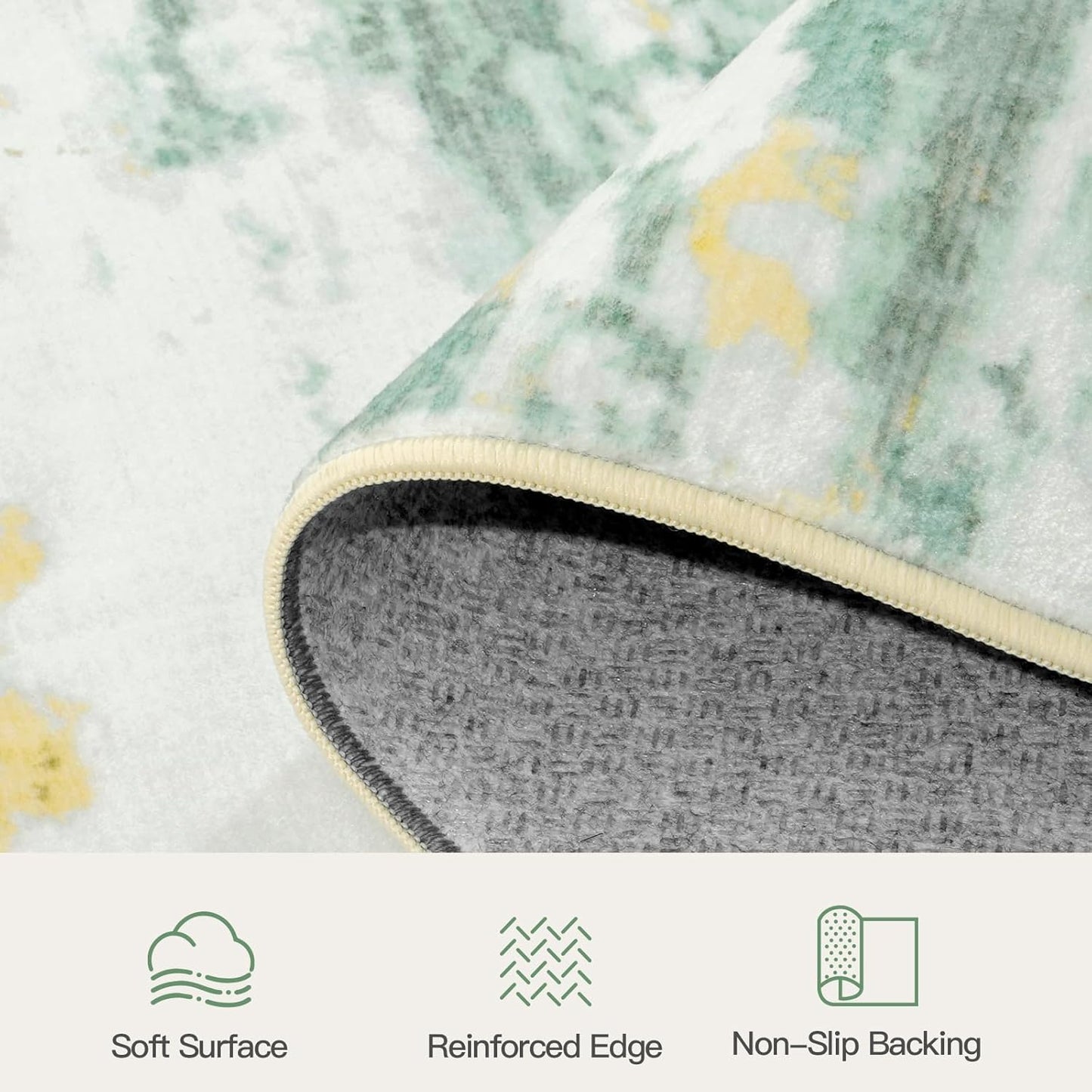 8x10 Area Rug for Living Room,Abstract Large Rugs with Non-Slip Backing, Neutral Modern Washable Carpet for Bedroom Dining Room Home Office Nursery Indoor, Light Green/Yellow