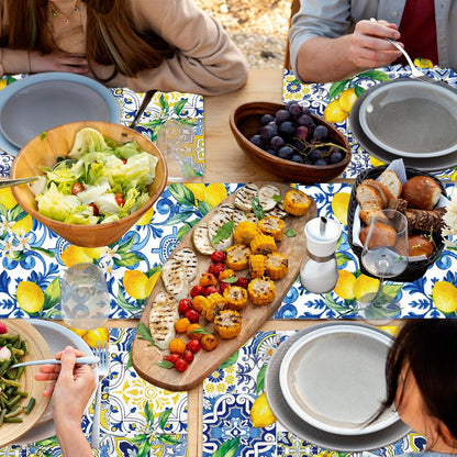 6Pcs Blue Lemon Table Runner Disposable Plastic Table Runner Italian Decor for Summer Spring Birthday Wedding Bridal Shower Holiday Kitchen Decoration,108x14In