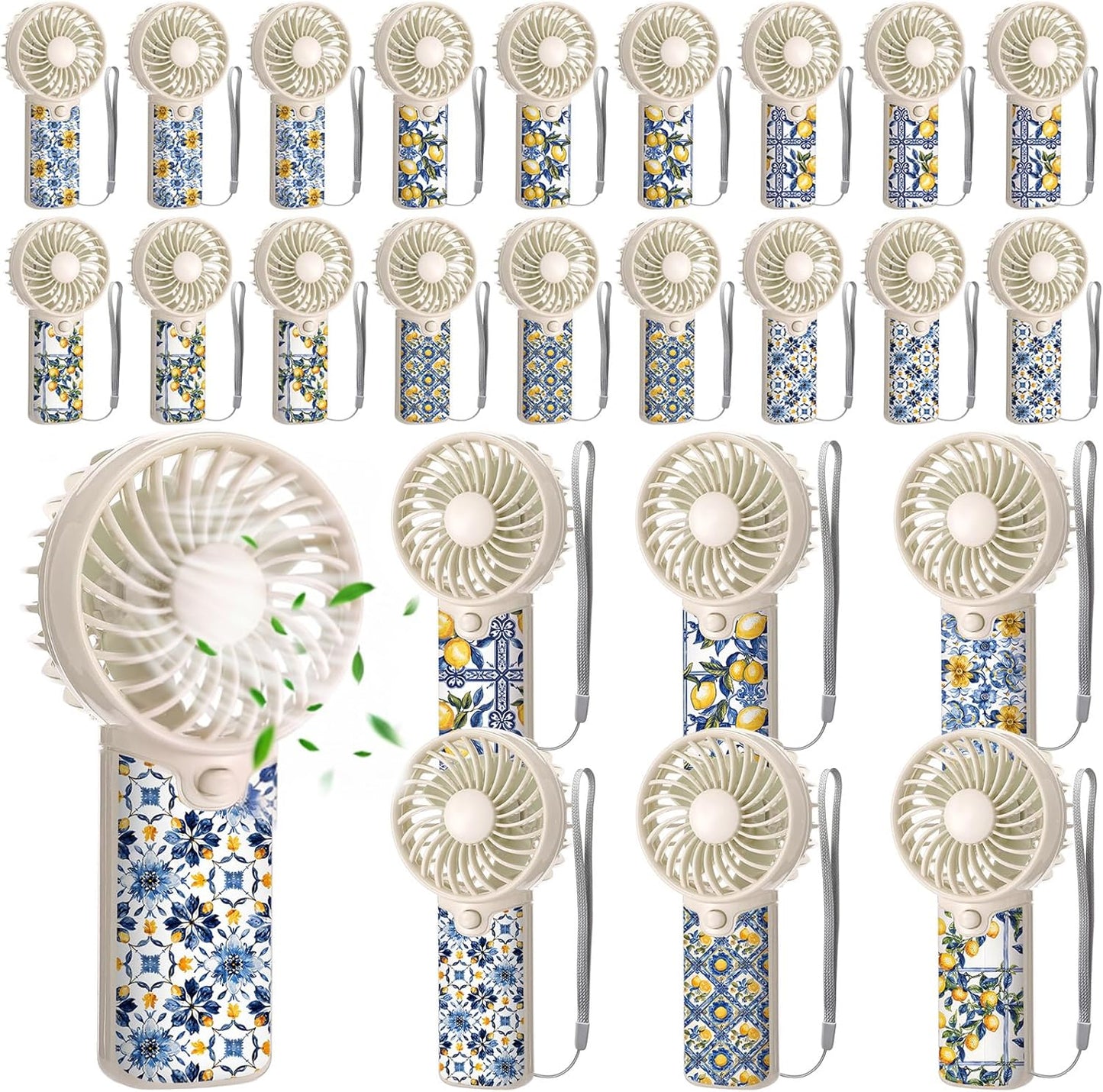 24 Pcs Capri Lemon Party Decoration, Mini Portable Handheld Fans with Lanyard Amalfi Coast Party Favor Lemon Gift Bags Stuffers for Wedding Bridal Baby Shower Guests, Battery Not Included
