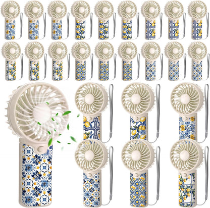 24 Pcs Capri Lemon Party Decoration, Mini Portable Handheld Fans with Lanyard Amalfi Coast Party Favor Lemon Gift Bags Stuffers for Wedding Bridal Baby Shower Guests, Battery Not Included