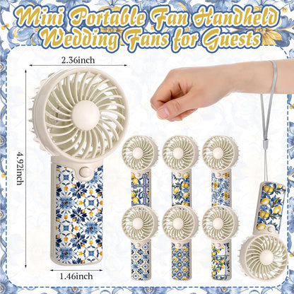 24 Pcs Capri Lemon Party Decoration, Mini Portable Handheld Fans with Lanyard Amalfi Coast Party Favor Lemon Gift Bags Stuffers for Wedding Bridal Baby Shower Guests, Battery Not Included