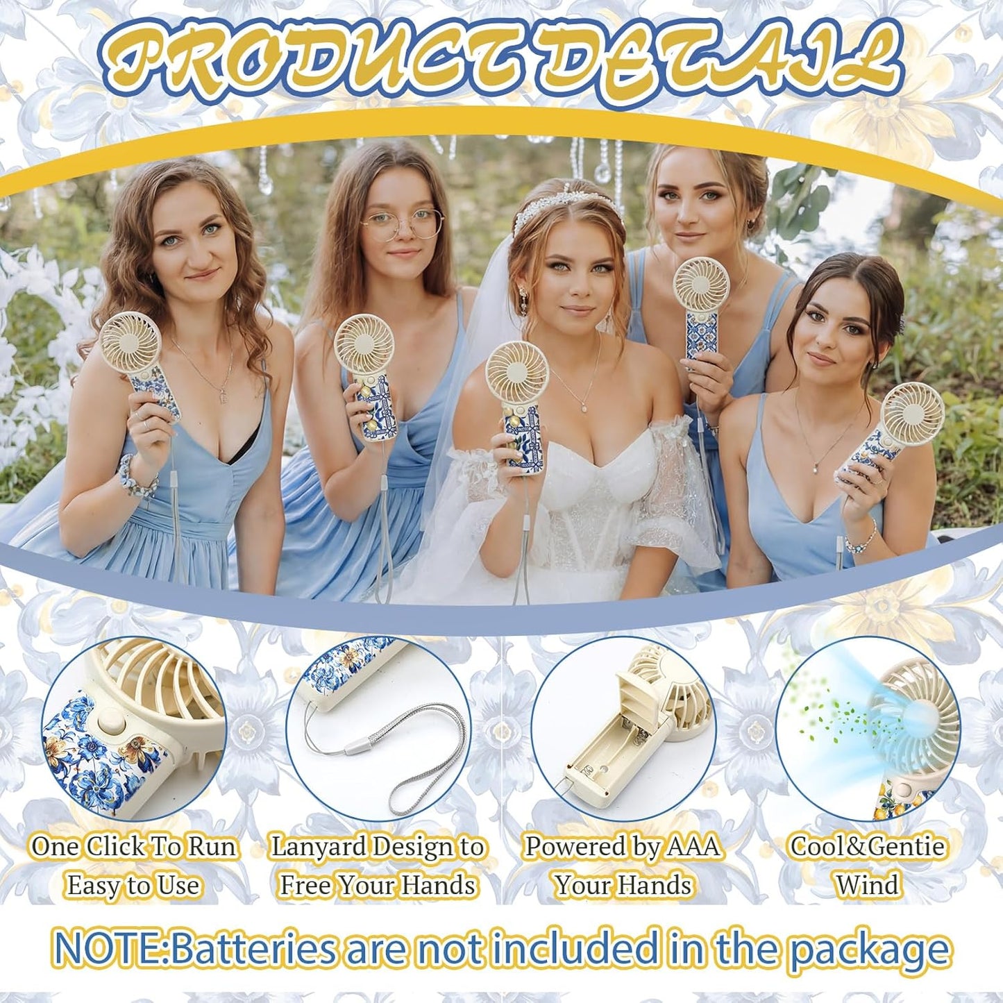 24 Pcs Capri Lemon Party Decoration, Mini Portable Handheld Fans with Lanyard Amalfi Coast Party Favor Lemon Gift Bags Stuffers for Wedding Bridal Baby Shower Guests, Battery Not Included