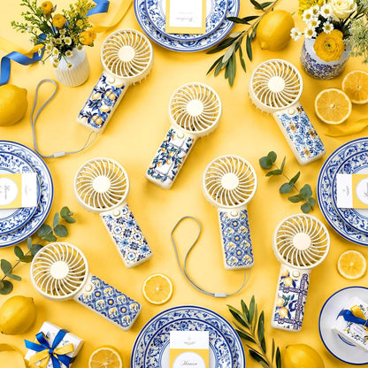 24 Pcs Capri Lemon Party Decoration, Mini Portable Handheld Fans with Lanyard Amalfi Coast Party Favor Lemon Gift Bags Stuffers for Wedding Bridal Baby Shower Guests, Battery Not Included