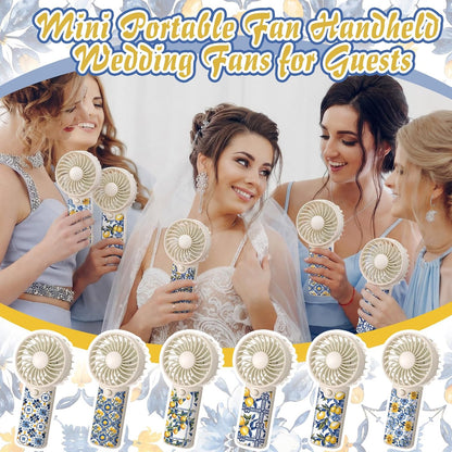 24 Pcs Capri Lemon Party Decoration, Mini Portable Handheld Fans with Lanyard Amalfi Coast Party Favor Lemon Gift Bags Stuffers for Wedding Bridal Baby Shower Guests, Battery Not Included