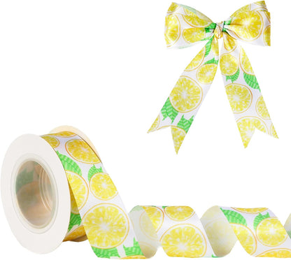 Lemon Ribbon 5 Yards 1 Inch Yellow Printed Satin Hair Bow Making Summer | Fruit Ribbon for Gift Wrapping Wreath Floral Ribbons for Crafts Flower Bouquet Sewing DIY Party Decoration Baby Shower