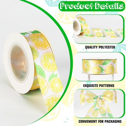 Lemon Ribbon 5 Yards 1 Inch Yellow Printed Satin Hair Bow Making Summer | Fruit Ribbon for Gift Wrapping Wreath Floral Ribbons for Crafts Flower Bouquet Sewing DIY Party Decoration Baby Shower