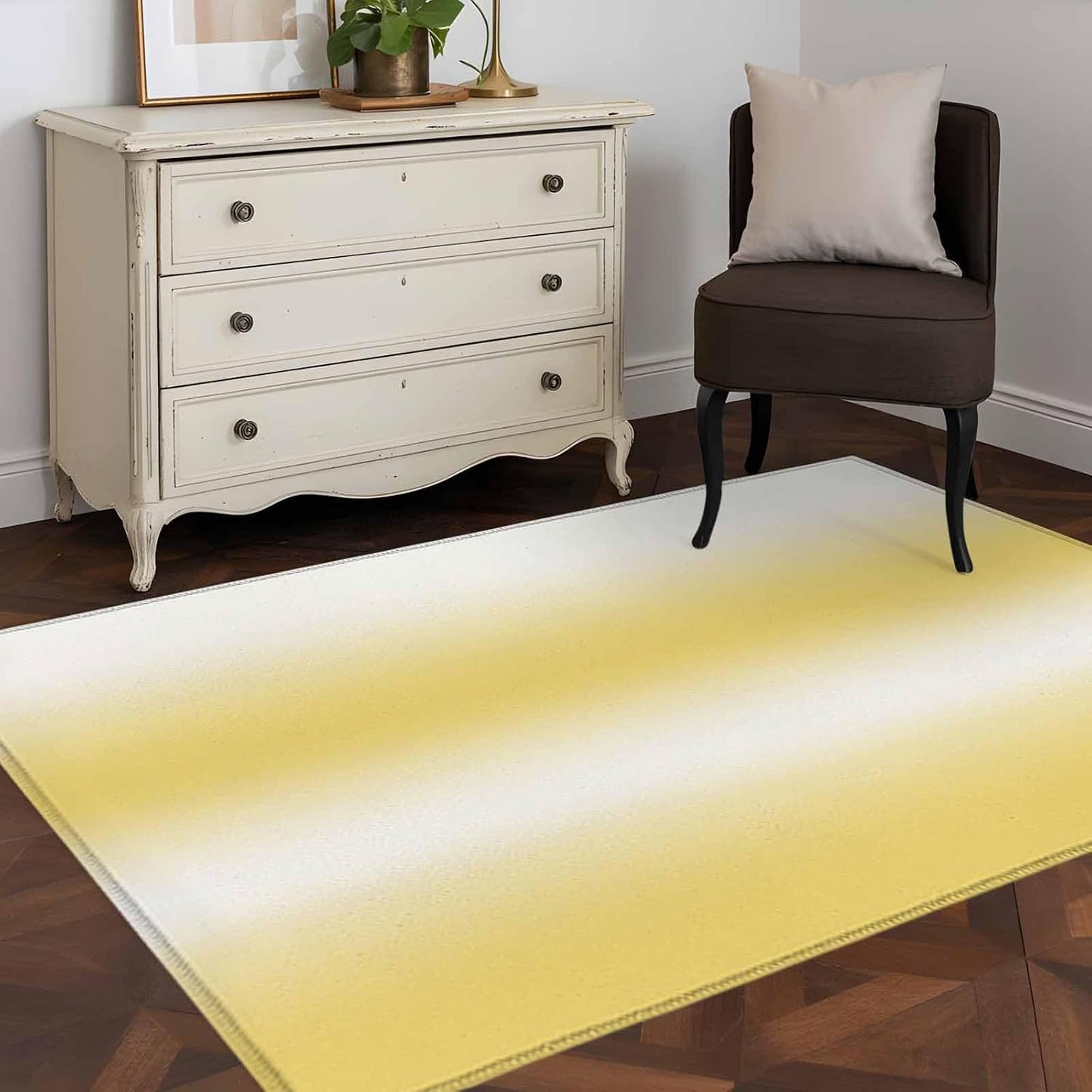 Area Rug 4x6ft, Gradient Lemon Yellow Abstract Washable Rugs for Living Room Bedroom, Modern Aesthetic Art Soft Non-Slip Area Rugs Rectangle Floor Carpet for Dining Room