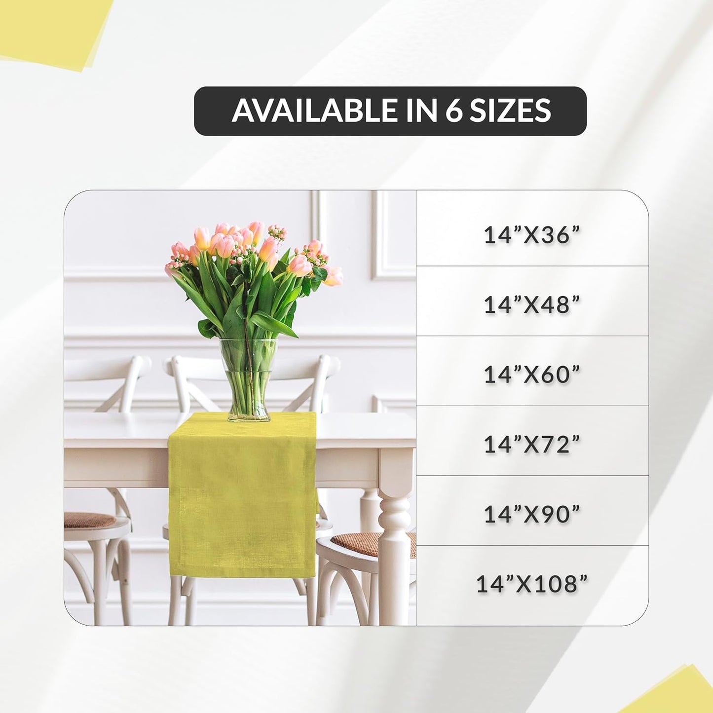 Table Runner 100% Cotton Table Runners 72 inches Long Home, Kitchen, Dining, Party, Wedding, Spring/Summer & Thanksgiving Christmas Decorations (Lemon Yellow, 14" x 72")