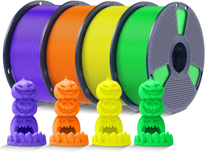 4KG Fluorescent PLA 3D Printer Filament, 1.75mm, 4 Packs | for Halloween Decoration, Fit Most FDM 3D Printer, 1kg Spool, Fluorescent Purple+Orange+Yellow+Green