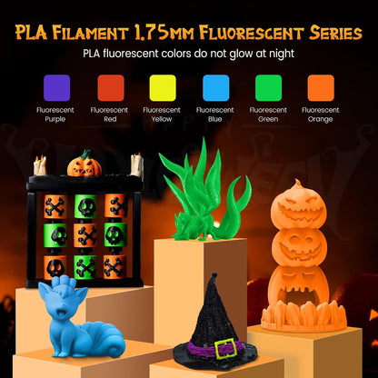 4KG Fluorescent PLA 3D Printer Filament, 1.75mm, 4 Packs | for Halloween Decoration, Fit Most FDM 3D Printer, 1kg Spool, Fluorescent Purple+Orange+Yellow+Green