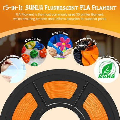 4KG Fluorescent PLA 3D Printer Filament, 1.75mm, 4 Packs | for Halloween Decoration, Fit Most FDM 3D Printer, 1kg Spool, Fluorescent Purple+Orange+Yellow+Green