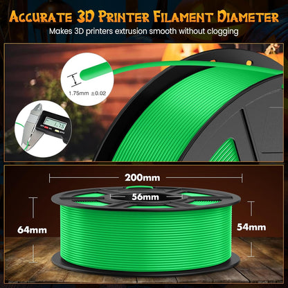 4KG Fluorescent PLA 3D Printer Filament, 1.75mm, 4 Packs | for Halloween Decoration, Fit Most FDM 3D Printer, 1kg Spool, Fluorescent Purple+Orange+Yellow+Green