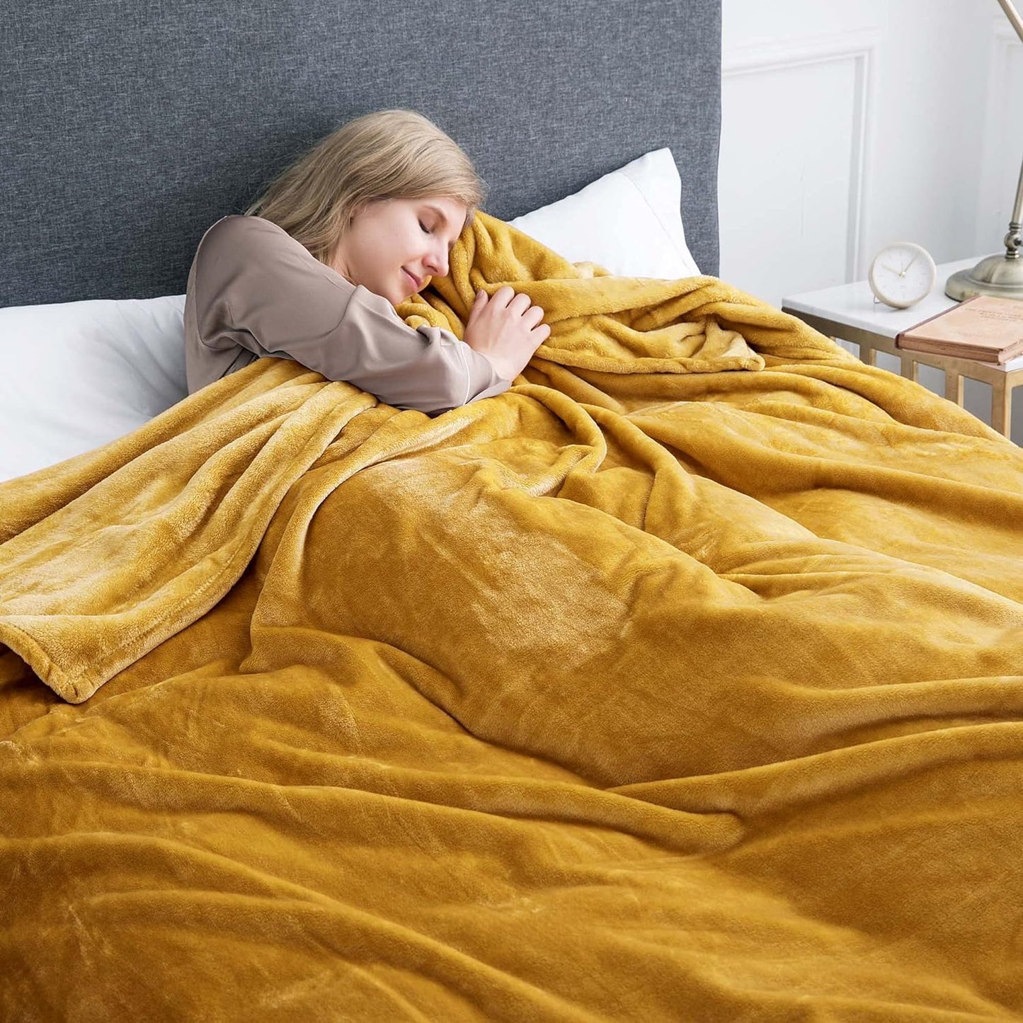 IR Imperial Rooms Fleece Blanket - Super Soft Fluffy Throw Blanket for Sofa and Bed - Warm and Cozy Lightweight 400 GSM Microfiber Bed Throws Blankets, 50x60 Inches (Throw/Travel, Mustard)