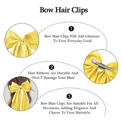 Large Satin Bow Barrettes Clips in Yellow - Hair Accessories for Women