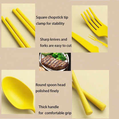 Straw Portable Travel Utensils with Case, Reusable Camping Utensil Sets for Work School Adults or Daily Use Cutlery Set - Fork And Spoon Set For Lunch Box (Yellow)
