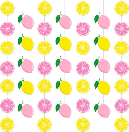 8pcs Lemon Party Hanging Garlands Pink and Yellow Lemon Birthday Party Decorations Lemonade Theme Room Wall Decor for Summer Fruit Theme Bridal Shower Party Supplies