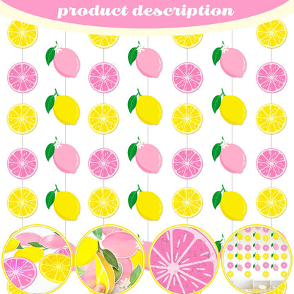 8pcs Lemon Party Hanging Garlands Pink and Yellow Lemon Birthday Party Decorations Lemonade Theme Room Wall Decor for Summer Fruit Theme Bridal Shower Party Supplies