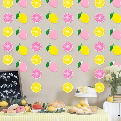 8pcs Lemon Party Hanging Garlands Pink and Yellow Lemon Birthday Party Decorations Lemonade Theme Room Wall Decor for Summer Fruit Theme Bridal Shower Party Supplies