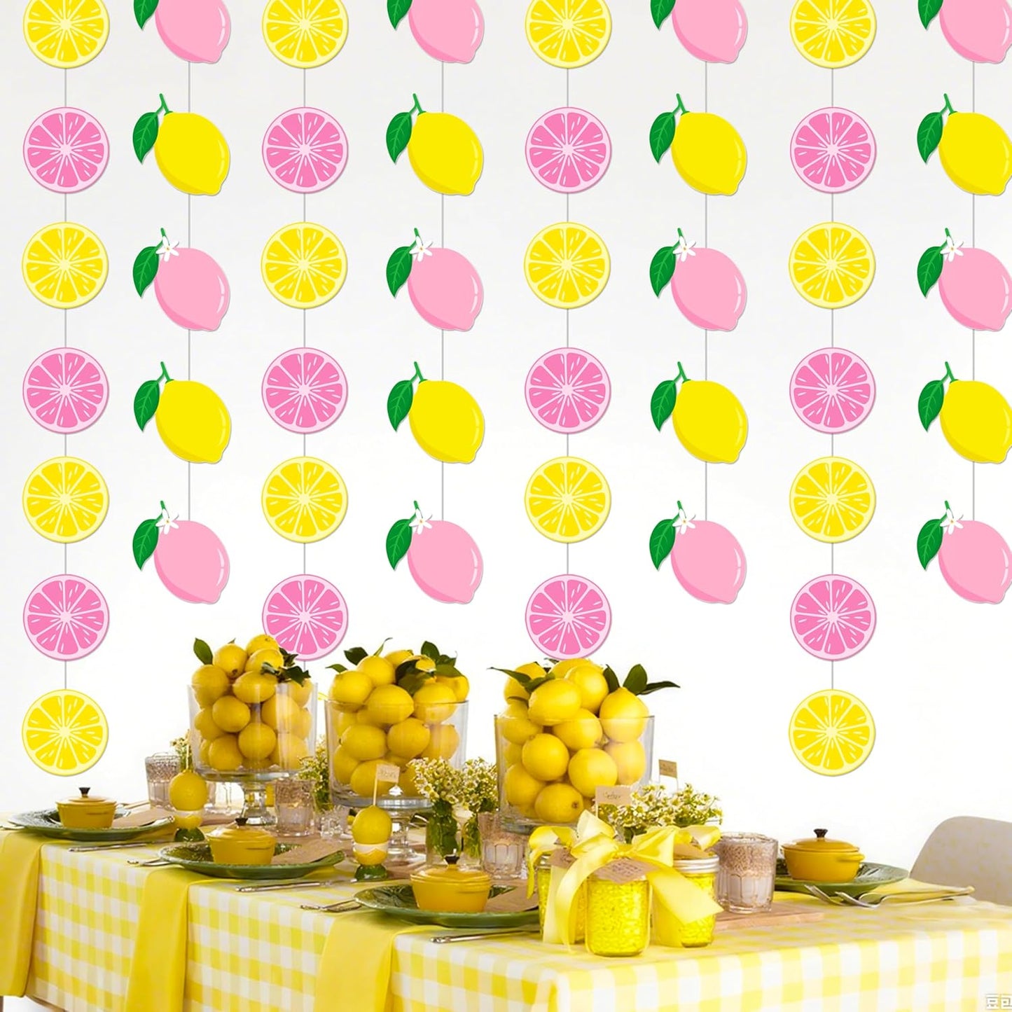 8pcs Lemon Party Hanging Garlands Pink and Yellow Lemon Birthday Party Decorations Lemonade Theme Room Wall Decor for Summer Fruit Theme Bridal Shower Party Supplies