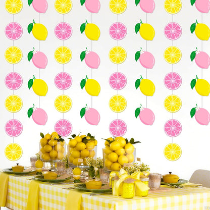 8pcs Lemon Party Hanging Garlands Pink and Yellow Lemon Birthday Party Decorations Lemonade Theme Room Wall Decor for Summer Fruit Theme Bridal Shower Party Supplies