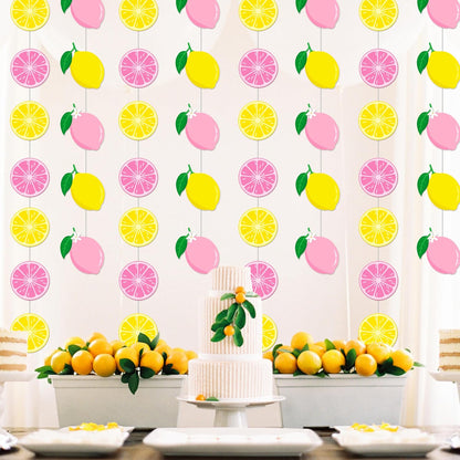 8pcs Lemon Party Hanging Garlands Pink and Yellow Lemon Birthday Party Decorations Lemonade Theme Room Wall Decor for Summer Fruit Theme Bridal Shower Party Supplies