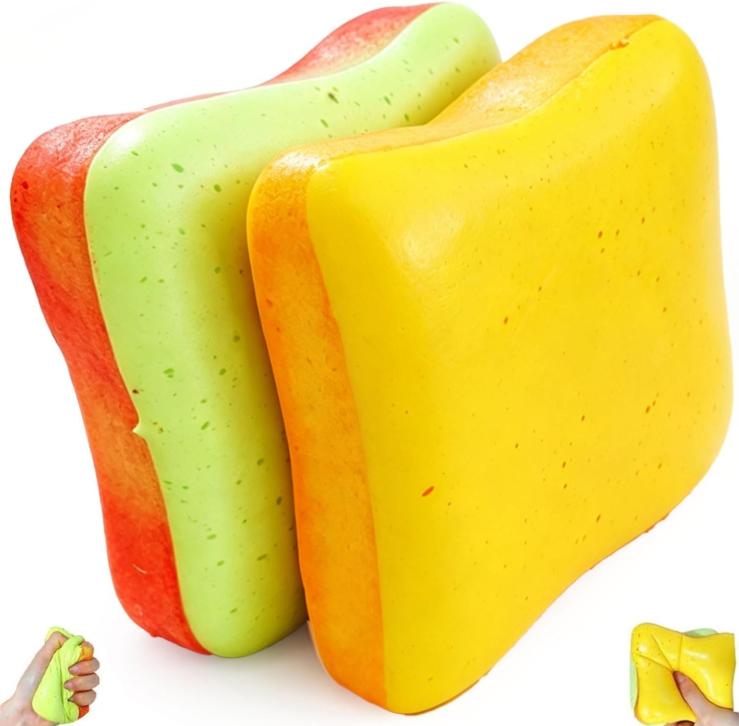 2PCS Soft Bread Butter Squishy Toy,Slow Rising Squishy Funny Novelty Sensory Fidget Toy, Portable Squishy Play Toy for Anxiety Calming, Party Favo(Yellow/Green)