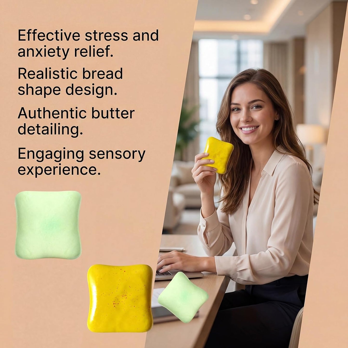 2PCS Soft Bread Butter Squishy Toy,Slow Rising Squishy Funny Novelty Sensory Fidget Toy, Portable Squishy Play Toy for Anxiety Calming, Party Favo(Yellow/Green)