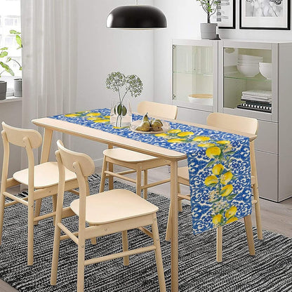 Blue Tiles Lemon Table Runner for Home Party Decorations 13x72 Inch | Seasonal Summer Washable Kitchen Dining Table Decor for Birthday Party Coffee Table Family Dinners Holiday Wedding