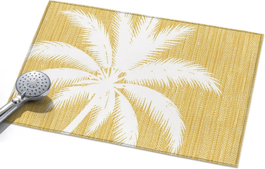 Light Yellow Palm Tree 2x3ft Non Slip Area Rug Summer Country Vintage Tropical Coastal Leaf Washable Soft Area Rugs for Living Room, Indoor Carpet for Bedroom Dining Room Kitchen