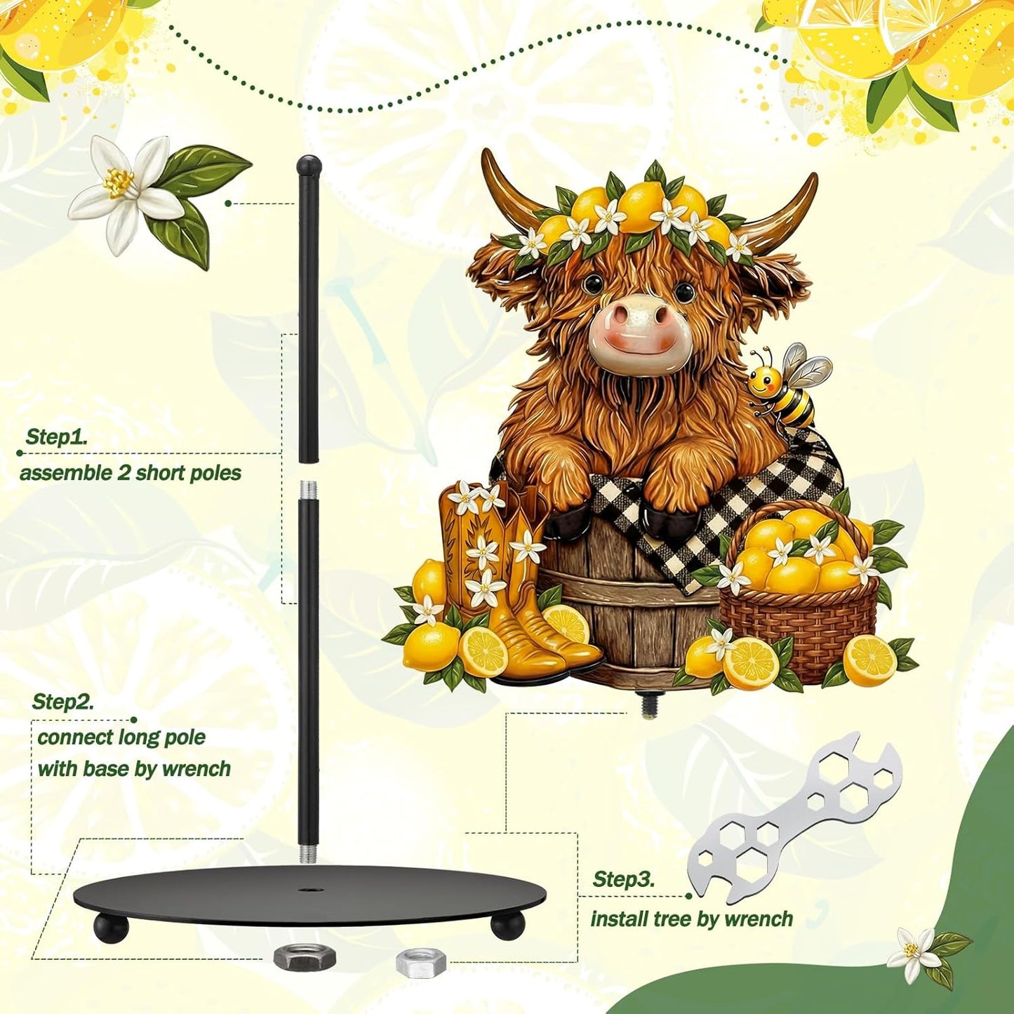 Lemon Highland Cow Paper Towel Holder Lemon Cattle Kitchen Bathroom Decor Farmhouse Large Metal Highland Cow Yellow Towel Holder Stand with Round Base for Home Countertop Accessories Gifts