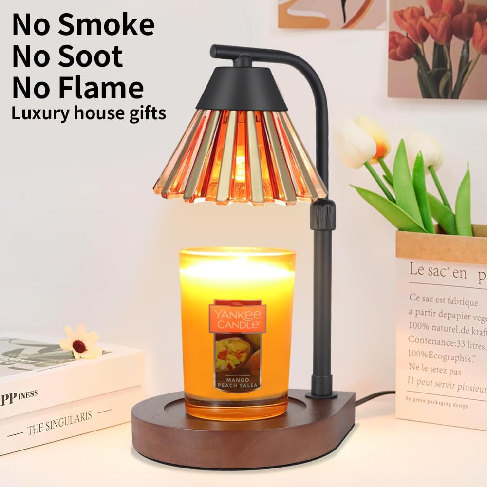Dimmer Candle Warmer Lamp with Timer Adjustable Height Electric Wax Warmer for Jar Candles Home Offices Decor Birthday for Women Mom Grandma (Gold-Yellow)