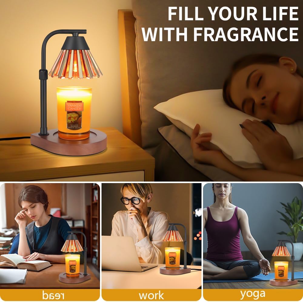 Dimmer Candle Warmer Lamp with Timer Adjustable Height Electric Wax Warmer for Jar Candles Home Offices Decor Birthday for Women Mom Grandma (Gold-Yellow)