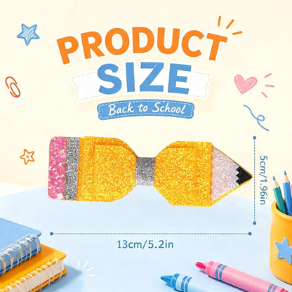 1 Pair Back to School Pencil Hair Bows Clips for Girls | First Day of School Hair Clip Cute Glitter Sparkly Yellow Pencil Hair Accessories for First Day of School Outfits