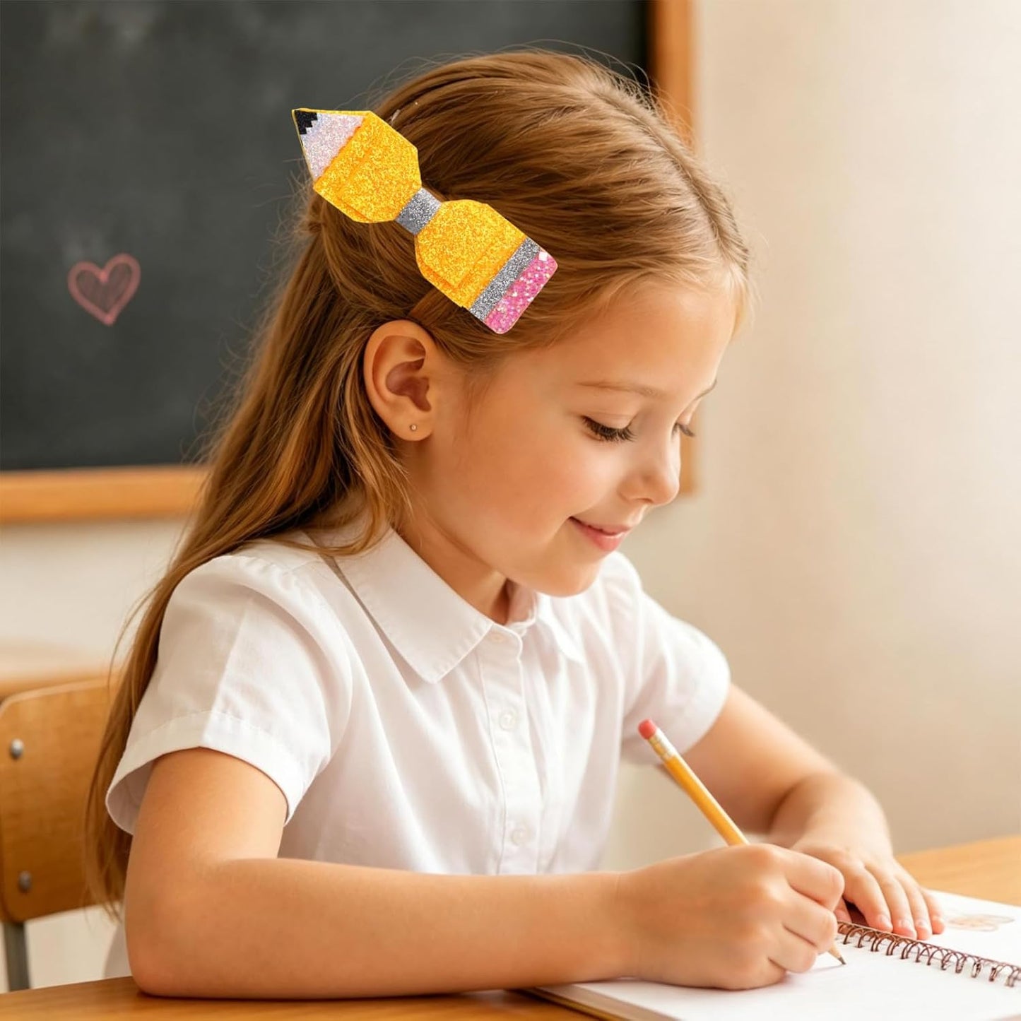 1 Pair Back to School Pencil Hair Bows Clips for Girls | First Day of School Hair Clip Cute Glitter Sparkly Yellow Pencil Hair Accessories for First Day of School Outfits