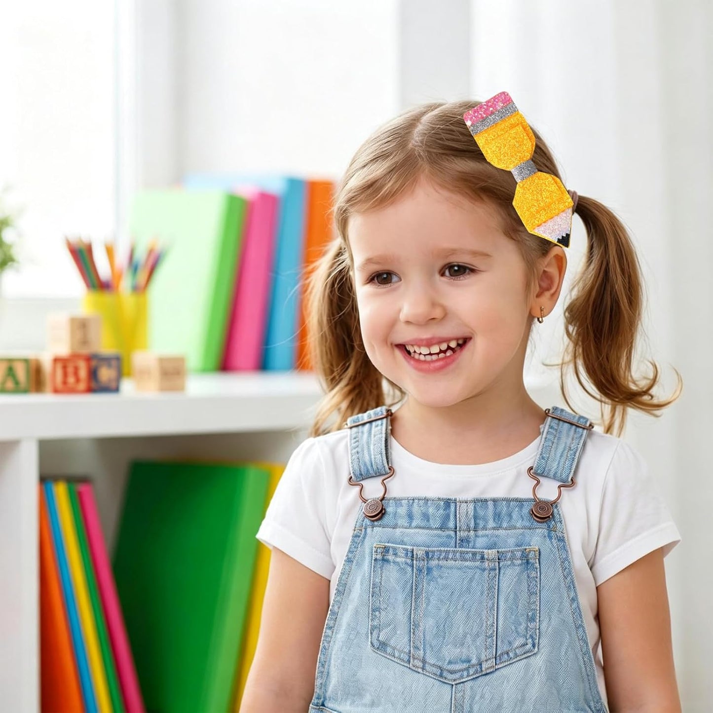 1 Pair Back to School Pencil Hair Bows Clips for Girls | First Day of School Hair Clip Cute Glitter Sparkly Yellow Pencil Hair Accessories for First Day of School Outfits