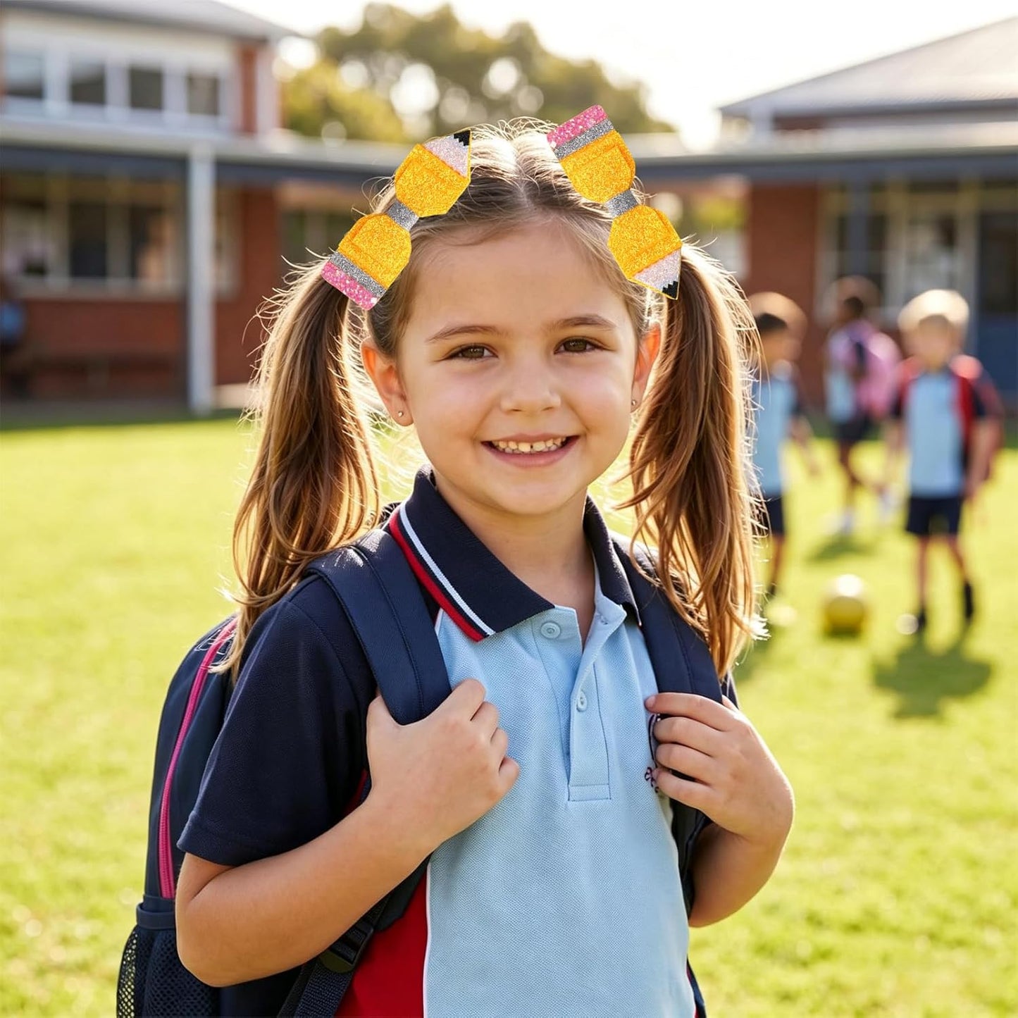 1 Pair Back to School Pencil Hair Bows Clips for Girls | First Day of School Hair Clip Cute Glitter Sparkly Yellow Pencil Hair Accessories for First Day of School Outfits