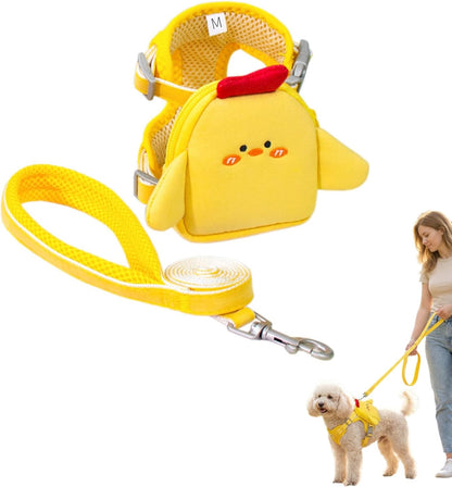 Dog Harness and Leash Set, with Backpack Pockets, Yellow - M | Adjustable Lightweight Breathable Mesh Vest Harness, All Weather Soft Saddle Style Pet Carrier for Small Medium Dogs & Cats