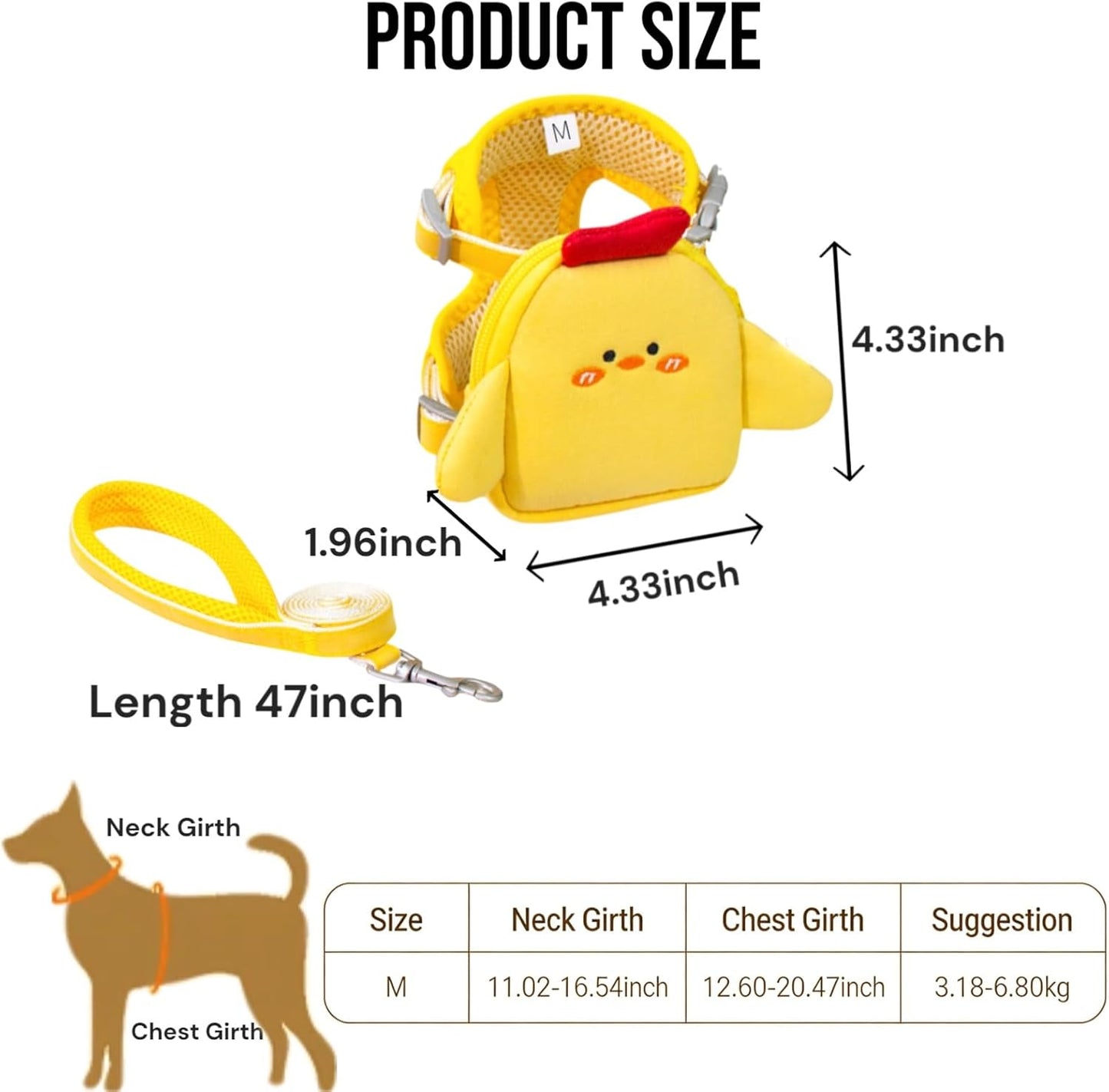 Dog Harness and Leash Set, with Backpack Pockets, Yellow - M | Adjustable Lightweight Breathable Mesh Vest Harness, All Weather Soft Saddle Style Pet Carrier for Small Medium Dogs & Cats