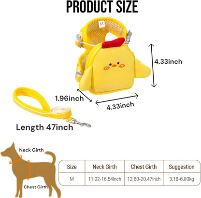 Dog Harness and Leash Set, with Backpack Pockets, Yellow - M | Adjustable Lightweight Breathable Mesh Vest Harness, All Weather Soft Saddle Style Pet Carrier for Small Medium Dogs & Cats
